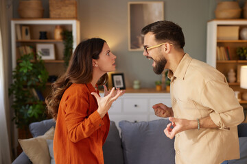 Two individuals are having a heated argument in their inviting living room. Tensions are high as...