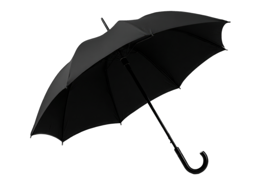 Black umbrella open, against black background