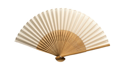 Cream and beige hand fan,  light wood handle