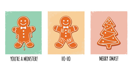 Festive gingerbread man and tree designs evoke holiday cheer and playful Christmas greetings for seasonal celebrations
