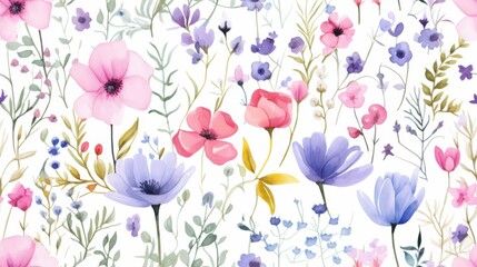 watercolor blue, purple and pink floral pattern