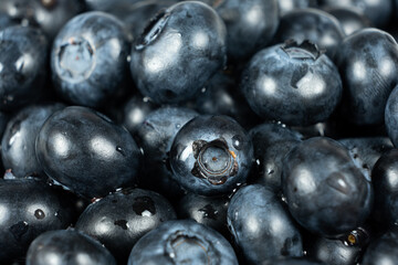 Fresh Blueberries with Water Droplets. Berry Background Close-Up.