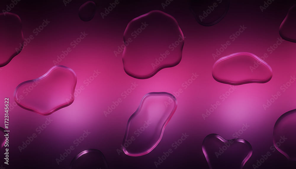 Poster and glowing pink rippled with background on backdrop violet gradient tones a translucent shapes smoo