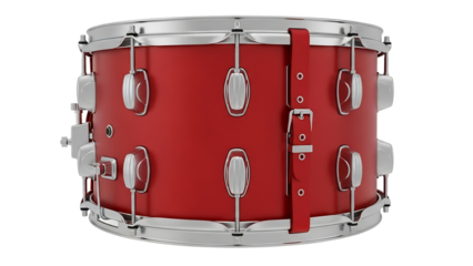Red drum with metal hoops and strap