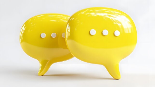 Two bright yellow speech bubbles with dots representing conversation
