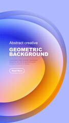 Abstract geometric background features vibrant color gradients. Text sample present with button for more information. Modern design.
