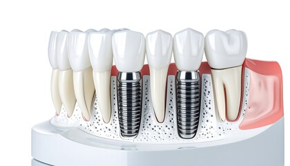Dental implant model, showing teeth and jawbone