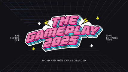 Editable retro gaming text effect template in EPS vector format. Perfect for game title design, poster, flyer, banner, and YouTube thumbnail. Bold and  typography inspired by arcade style © Hisyam H Fuadi