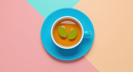 Refreshing orange drink with mint on a blue saucer