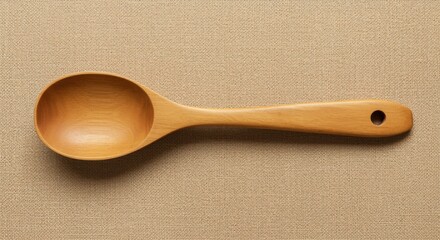 Simple wooden spoon with a hole in the handle on a textured background