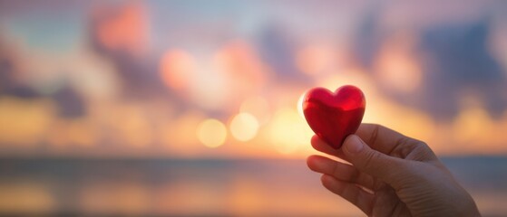 The heart symbolizing love against a beautiful sunset backdrop.