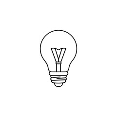 Outline of a light bulb in minimalist style on white background  