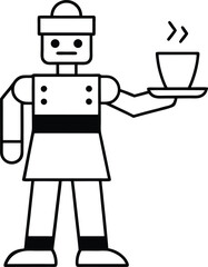 robot barista serving coffee line art