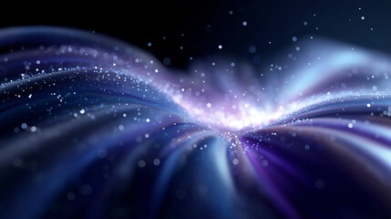 Abstrakte kosmische Darstellung mit violetten und blauen Energieströmen und Sternenstaub