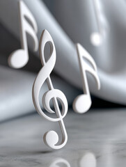 Fototapeta premium 3D musical notes and treble clef against a soft gray background.