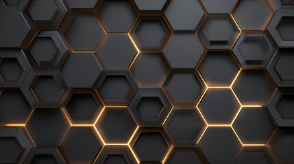 Black futuristic hexagonal pattern glowing gold light