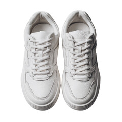 Pair of light beige/cream leather sneakers with thick soles