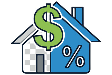 Obraz premium House with dollar sign and percentage symbol, representing real estate finance and mortgage rates
