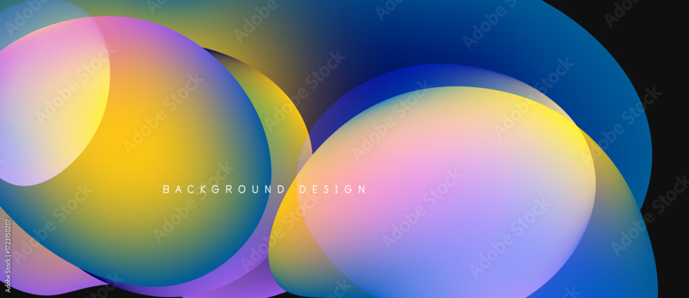 Poster abstract colorful overlapping shapes create dynamic visual effect. gradient hues blend, forming mode