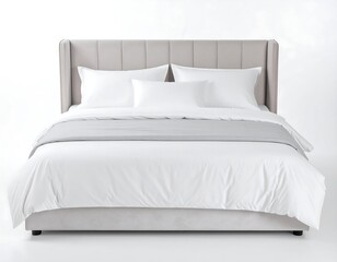 Elegant beige bed with white linens