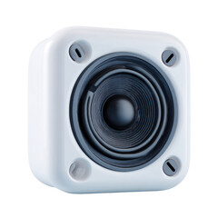Square white speaker with dark gray speaker cone
