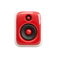 Red and white rectangular speaker icon. Glossy red exterior with white border.  Small, round, dark center speaker