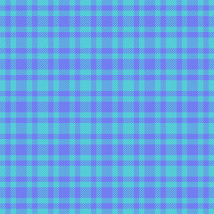 Handkerchief seamless check texture, patterned fabric tartan plaid. Product background pattern vector textile in cyan and blue colors.