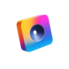 Vibrant, 3D square icon;  gradient colors;  audio-related symbol