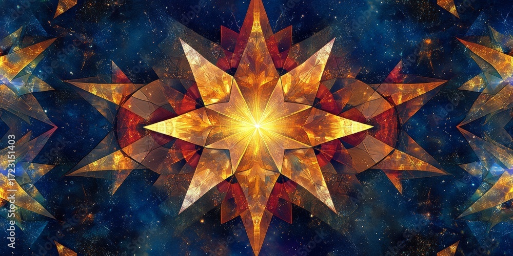Wall mural colorful starry sky with a large yellow star in the center. the stars are scattered throughout the s