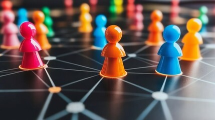 Vibrant Digital Network of Diverse Colorful Figures on a Grid, Representing Community and Teamwork