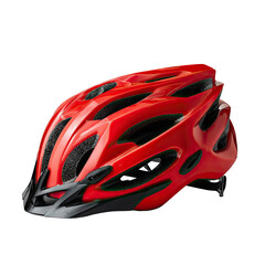 Red bicycle helmet with dark vents