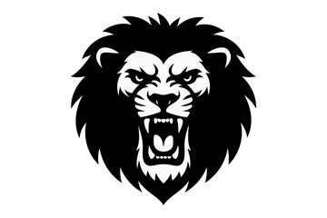 Obraz premium Black and white lion head logo with fierce expression. Clipart image.