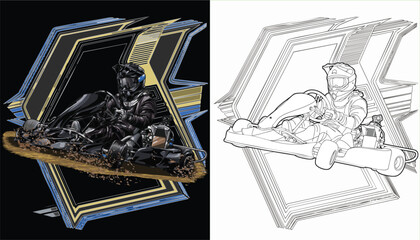 Black and painted racing car. Isolated in black background, for t-shirt design, print. and for business purposes.