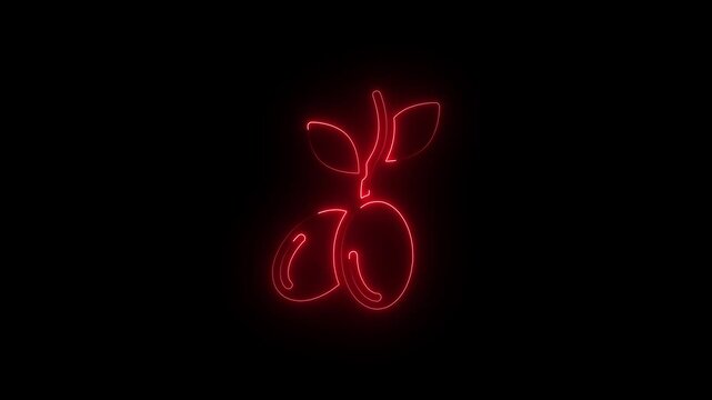 Red Neon Cherry Icon Animation Glowing on Black Background Abstract Fruit Symbol Motion Graphics cherry neon