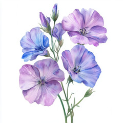 Watercolor Floral Delight: A captivating watercolor depiction of delicate flax blossoms, showcasing a gradient of pastel hues and evoking a sense of tranquility.