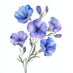Lush Blue Flax Blossom: Elegant close-up of vibrant blue flax blossoms, delicately painted with subtle hues. Witness the grace of a botanical masterpiece.