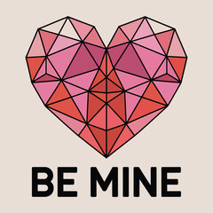 Geometric heart with pink and red tones love