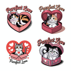Cats in heart shaped boxes kitten pink