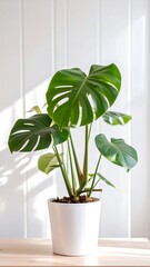 Lush Monstera plant in white pot