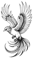 Majestic bird in flight, detailed line art