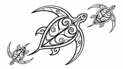 Ornate Tribal Style Sea Turtles Family Design