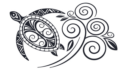 Ornate Sea Turtle with Tribal Markings and Swirling Water Design