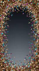 Gold and neon confetti arc crowns the top on deep midnight, leaving a clean center for titles. Festive header for web and social.