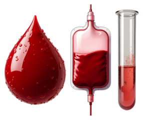 Medical Blood Donation Elements – Realistic Blood Drop, Bag, and Test Tube for Healthcare Infographics and Medical Education Resources