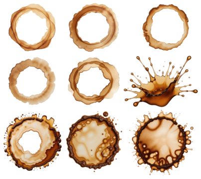 Coffee Stain Splash Overlay – Transparent PNG Elements for Graphic Design and Cafe Branding