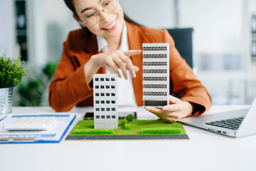 Real estate broker agent presenting and consult to customer to decision making sign insurance form...