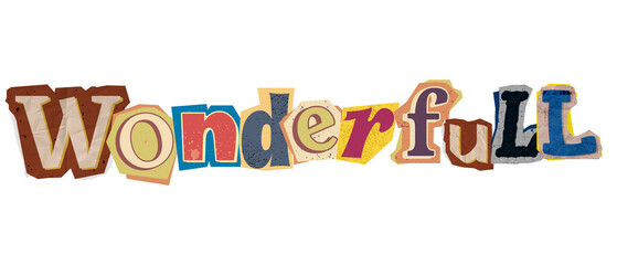 wonder full Various Font with retro pop art  isolated transparent background