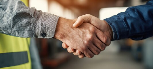 The Handshake Between Construction Worker and Businessperson in Industrial Warehouse Background