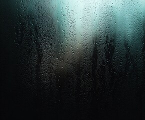 Obraz premium Misty Window: A close-up view of a window covered in condensed droplets, evoking a sense of stillness and introspection with blurred background.