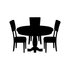 Fototapeta premium Silhouette of a round dining table with three chairs surrounding it